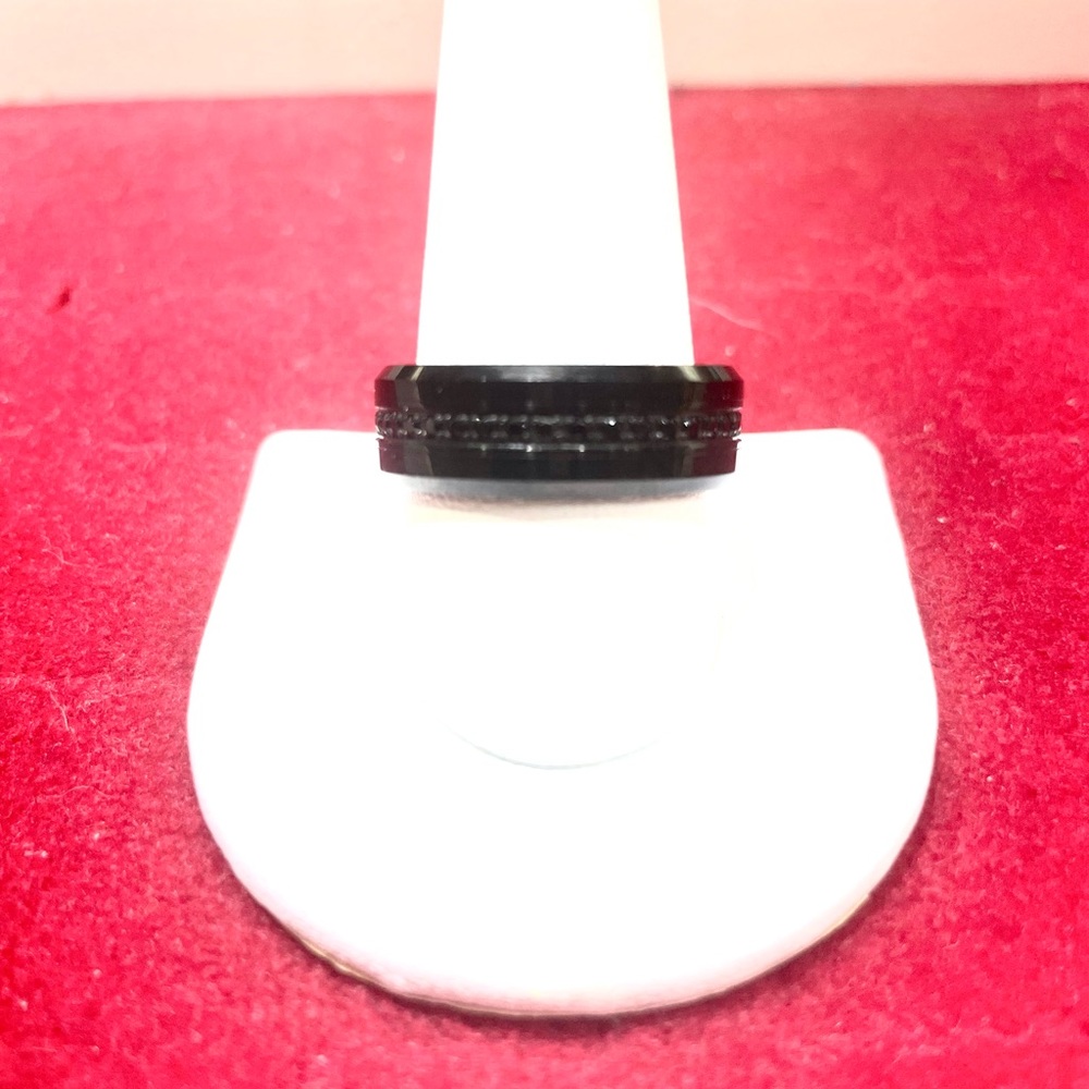 8MM Tungsten band with Black Cubic zirconias also known as CZ. Size 11